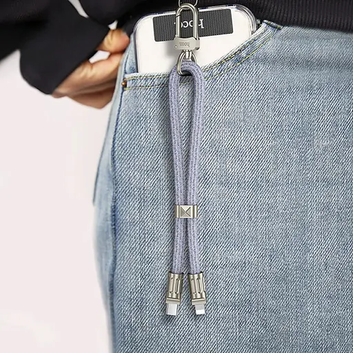 Дата кабель-шнурок Hoco GH5 Elegant Type-C to Lightning (0.21m) Denim Blue - фото 5