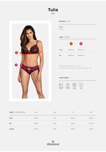 Комплект білизни Obsessive Tulia M/L (чорний) - фото 9