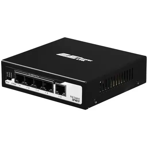 Комутатор 2E PowerLink SP401F, Black, некерований, 4xFE PoE 10/100M, 1xFE Uplink 10/100M, 55 Вт, автовизначення полярності (2E-SP401F-2)