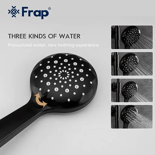 Душевая система Frap F2449-6, поворотный излив - переключатель на лейку, 3 режима, черный/хром, Черный матовый - фото 6