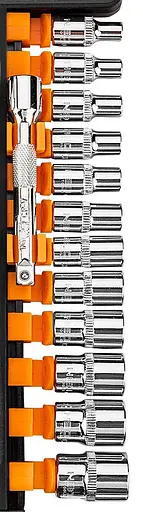 Набір торцевих головок, 1/4, тріскачка 90 зубців, CrV, 14 шт Neo Tools hoz0012652 - фото 8