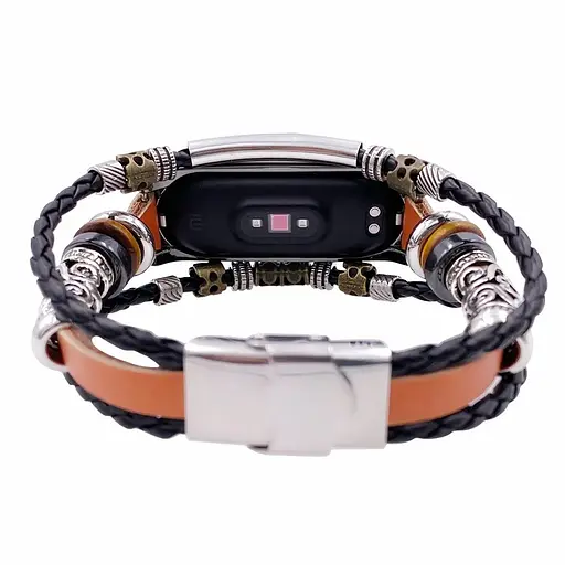 Ремешок винтажный Carprie для фитнес-браслета Xiaomi Mi Band 3 и 4 Type A2 Brown-silver - фото 3