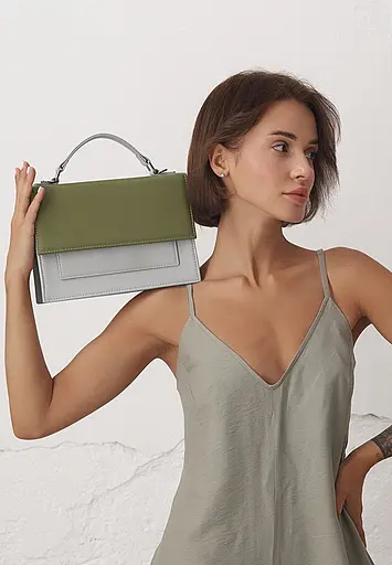 Жіноча шкіряна сумка Grace оливковий/сірий - фото 2