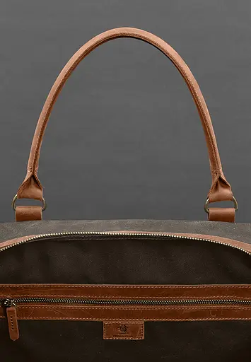 Дорожная сумка из коричневого конваса и натуральной кожи Crazy Horse светло-коричневая - фото 8