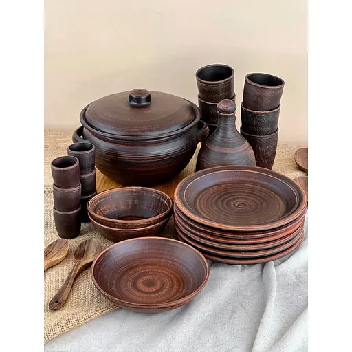 Шашлычный столовый сервиз керамической (глиняной) посуды на 6 человек Гладкий