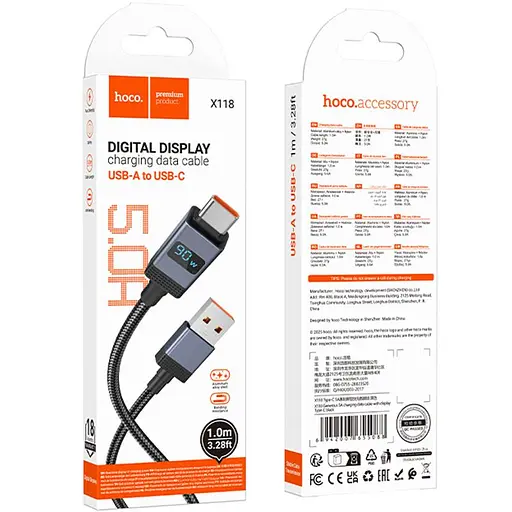 Дата кабель Hoco X118 Generous with display USB to Type-C 5A (1m) Black - фото 6
