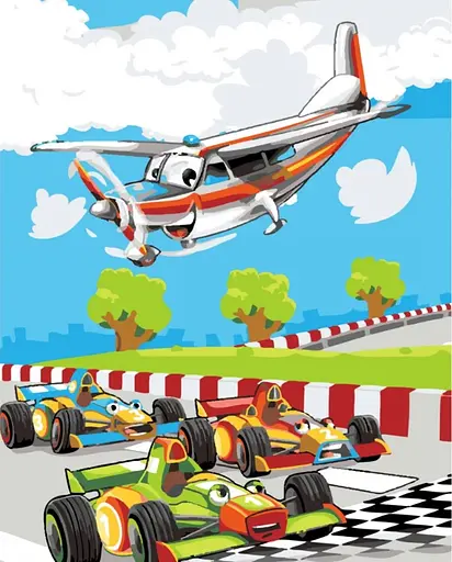 Набір для розпису по номерах Веселі перегони, Strateg, з лаком, 30x40 см, SS-6438