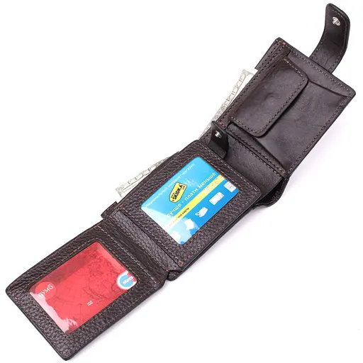 Практичный портмоне из люксовой зернистой кожи флотарий Grande Pelle 12х9х3 см acs0029595 - фото 7