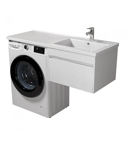 Тумба Мойдодир Wing 60-А-W з умивальником Rodeo 120 R з крилом над пралкою підвісна Білий - фото 8