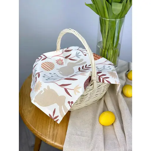 Пасхальное полотенце водоотталкивающее для корзины Пасхальные зайчики 40х30 см Белый