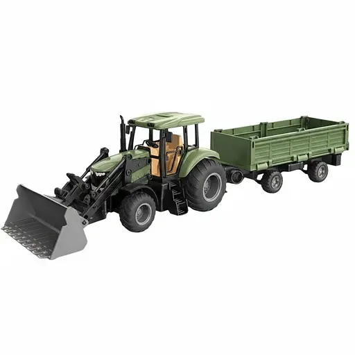 Трактор на радіокеруванні 1908-4 AT зелений з причепом, Bluetooth, керування з додатка, автоматичний ківш, акумулятор 3.7V