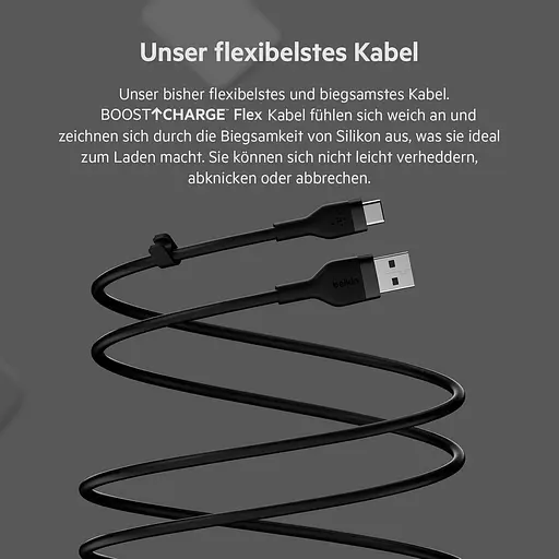 Belkin Кабель USB-A > USB-C зарядка/синхронизация 3м, 60Вт, Type-C, силиконовый с клипсой, черный - фото 4