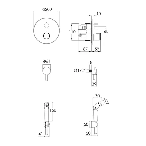 Набор гигиенического душа скрытого монтажа Imprese Centrum SET20220104, Хром - фото 2