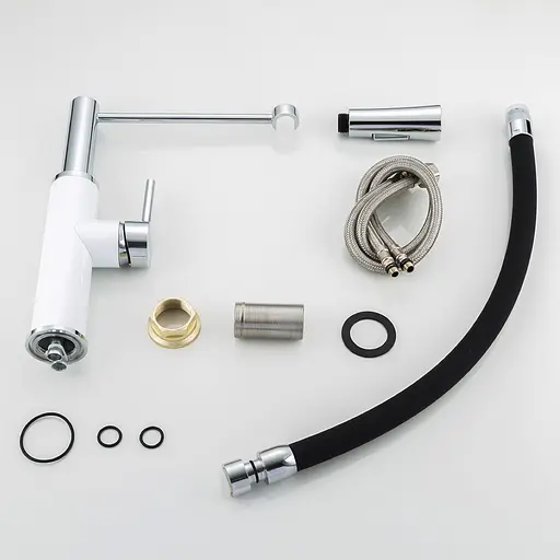 Змішувач для кухні Frap F4452-8 з гнучким виливом 2 режими біло/чорний матовий - фото 6