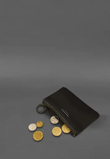 Кожаная монетница / мини-косметичка 3.0 темно-коричневая краст - фото 3