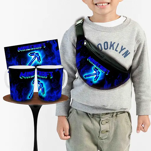 Набір: дитяча сумка-бананка+кружка Майнкрафт Кірка «Minecraft» 32х15см, бананка для хлопчика через плече в подарунок (00932)