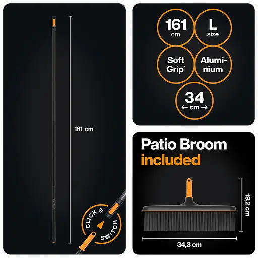 Щітка для прибирання у дворі і будинку Fiskars OneClick 34 см + алюмінієва ручка L, 161 см (1080712) - фото 2