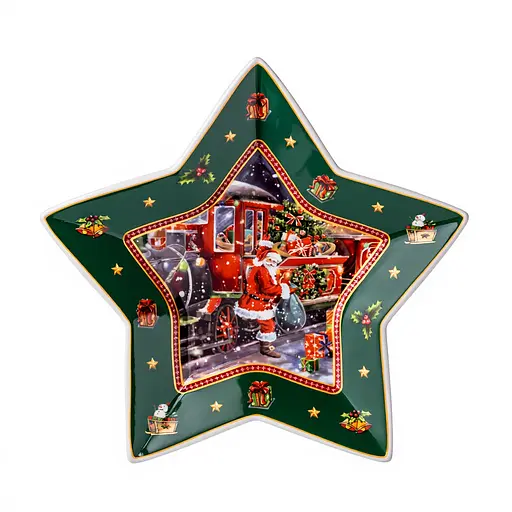 Блюдо сервірувальне новорічне для закусок Santa 25.5 з порцеляни Yiwu HP-SDHK-20 - фото 3