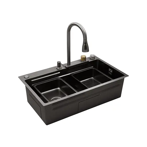 Кухонная мойка Kroner KRP Schwarze - SET7545HM PVD (3.0/0.8 мм) CV033382, Черный - фото 4