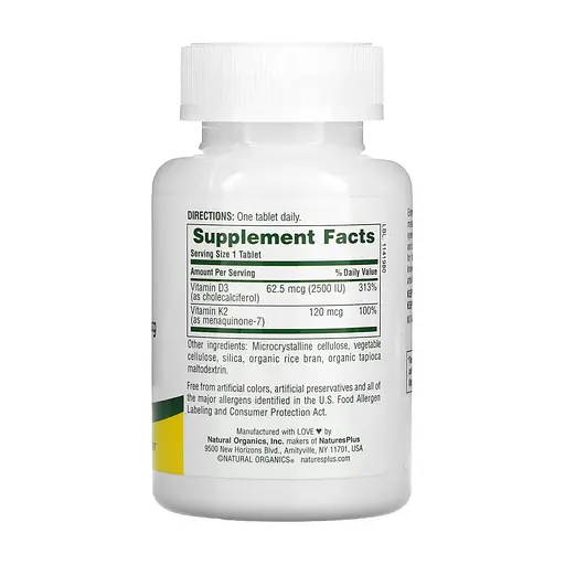 Вітаміни Natures Plus Vit D3 K2 2500 IU/120 mcg 90 tabs Nature's Plus (1086-2023-10-2366) - фото 2