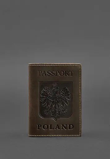 Кожаная обложка для паспорта с польским гербом темно-коричневая Crazy Horse - фото 2