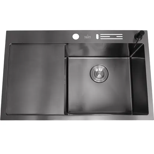 Чорна мийка на кухню Nett NB-7848(L) з лівим крилом 1.5 мм нержавійка