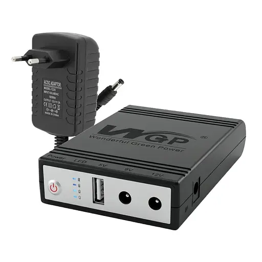 Комплект Mini UPS с блоком питания: источник бесперебойного питания Mini UPS WGP UPS1032 Black 10400mAh 5V/9V/12V, Li-ion 4*2.6Ah, для роутера и оптического терминала и блок питания SPF-1202B 12V/2A (24W) (42-00261) - фото 1