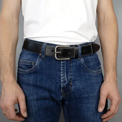 Ремінь чоловічий шкіряний чорний JK-4018 (120 см) під джинси - фото 5