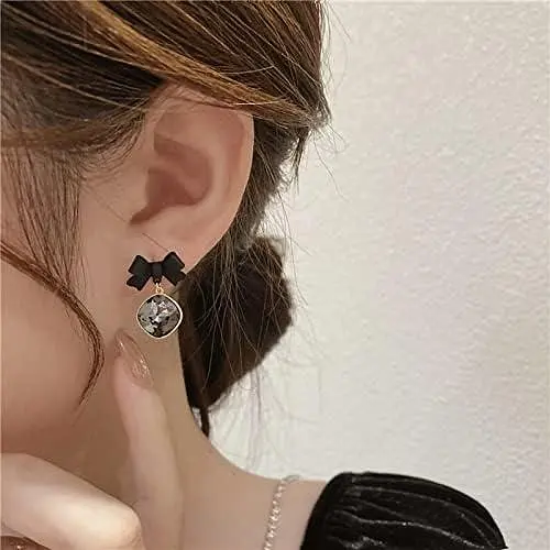 Елегантні жіночі сережки з чорним бантом, квадратні висячі сережки для різдвяної вечірки, банкетні сережки, ювелірні вироби - фото 3