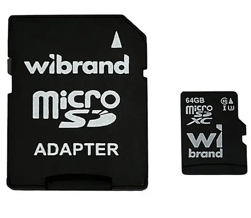 Карта памяти Wibrand microSDXC (UHS-1 U3) 64Gb class 10 (adapter SD) (WICDXU3/64GB-A) - фото 1