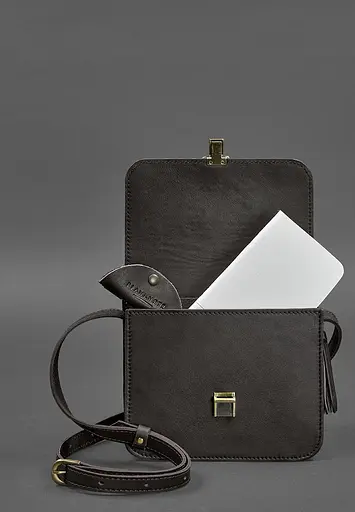 Шкіряна жіноча бохо-сумка Лілу темно-коричнева - фото 2