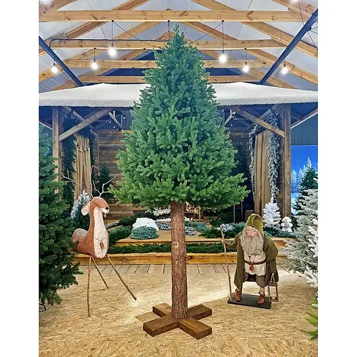 Ялинка Hvoya Traditional реалістична лита з дерев'яним стовбуром 3 м зелена - фото 2