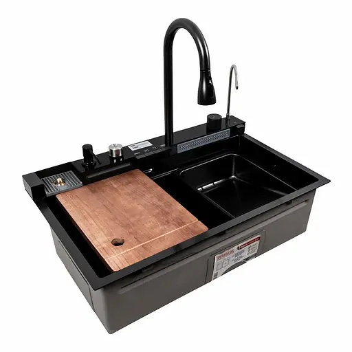 Кухонна мийка CM 75x46C PVD чорна Platinum Handmade Водоспад (декор), Decor - фото 1