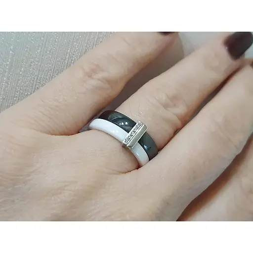 Срібне кільце Aurora з керамікою і фіанітами. С1104ЧБ - фото 2