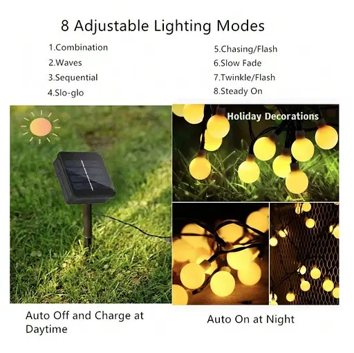Уличная светодиодная гирлянда Sun Lamp Solar 12 м 100 LED на солнечной батарее "Молочные шары" - фото 10