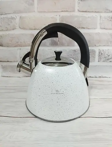 Хороший металевий чайник зі свистком нержавіюча сталь з мармуровим покриттям Edenberg 3л EB-3541W Білий - фото 2