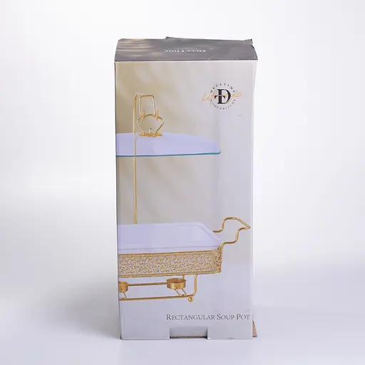 Мармитница настольная фарфоровая 3.5 литра мармит прямоугольный на подставке Белый с золотом Yiwu YL-77 - фото 7