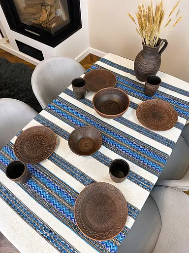 Льняная скатерть пасхальная с украинским орнаментом Рандеву синий 290х150 см - фото 7