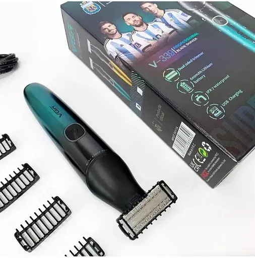 Бритва триммер для стрижки бороды и усов VGR V-339 для окантовки контурной стрижки 4 насадки IPX7 Зеленый 5 Вт - фото 2