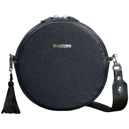 Кругла шкіряна жіноча сумочка Tablet темно-синя - фото 1