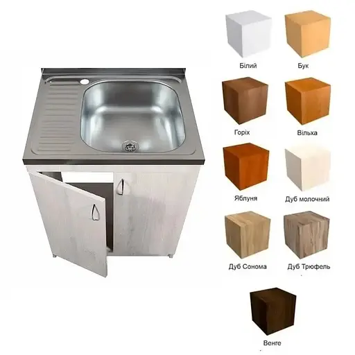 Тумба в комплекті з нержавіючою мийкою для кухні ЛДСП 60х60х83 см Дуб Молочний (52867-01162) - фото 7