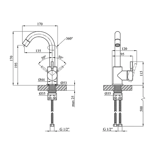 Смеситель для раковины Kroner KRP Edelstahl Klassisch - ESG011 CV022999 Хром матовый - фото 2