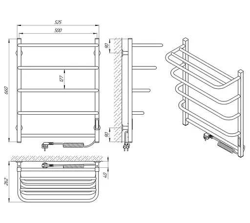 Електрична рушникосушарка Laris Зебра Стандарт ЧФ5 500x660 Е з полицею права R3 77700076, Білий, Праве, Електронний - фото 6