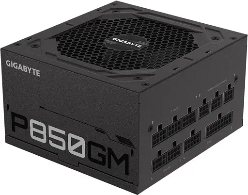 Блок питания 850 Вт , Gigabyte P850GM, черный, модульный, 120 мм (HYB), Active PFC, 80 Plus золотистый, MB: 20+4 pin, CPU: 4+4 - фото 1