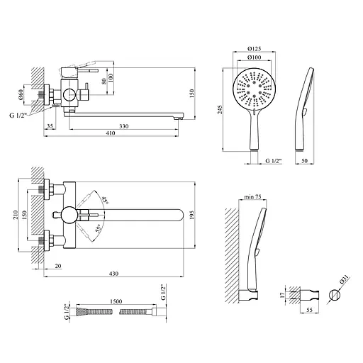 Змішувач для ванни Kroner KRM Edelstahl Klassisch - SCH070 (CV025651) - фото 4