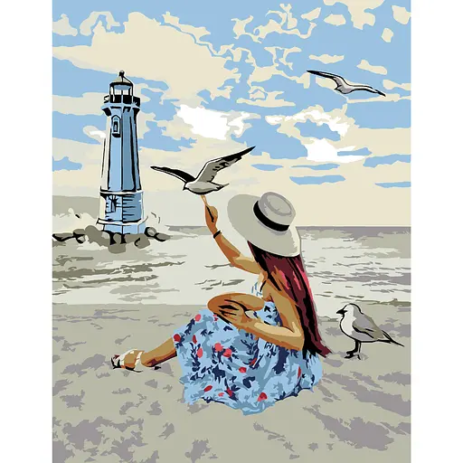 Картина за номерами Rosa Start Дівчина та чайки 35x45 см