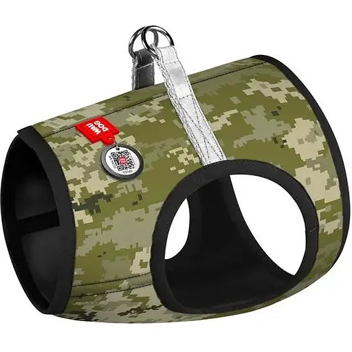 Шлея для собак Waudog Clothes м'яка з QR паспортом, "Мілітарі", S1