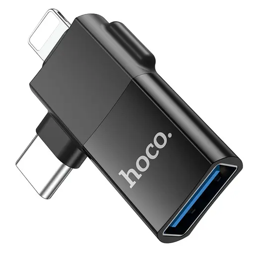 Адаптер переходник Hoco UA17 Lightning/ Type-C to USB 2.0 F черный - фото 3