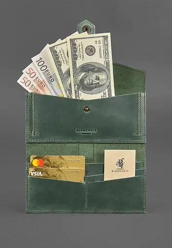 Шкіряне жіноче портмоне 3.0 зелене з коричневим - фото 3