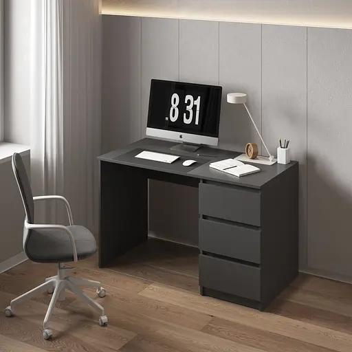 Комп'ютерний стіл Vays, письмовий, сучасний, з тумбою справа, 3 шухляды з фасадами без ручок R-1 Антрацит